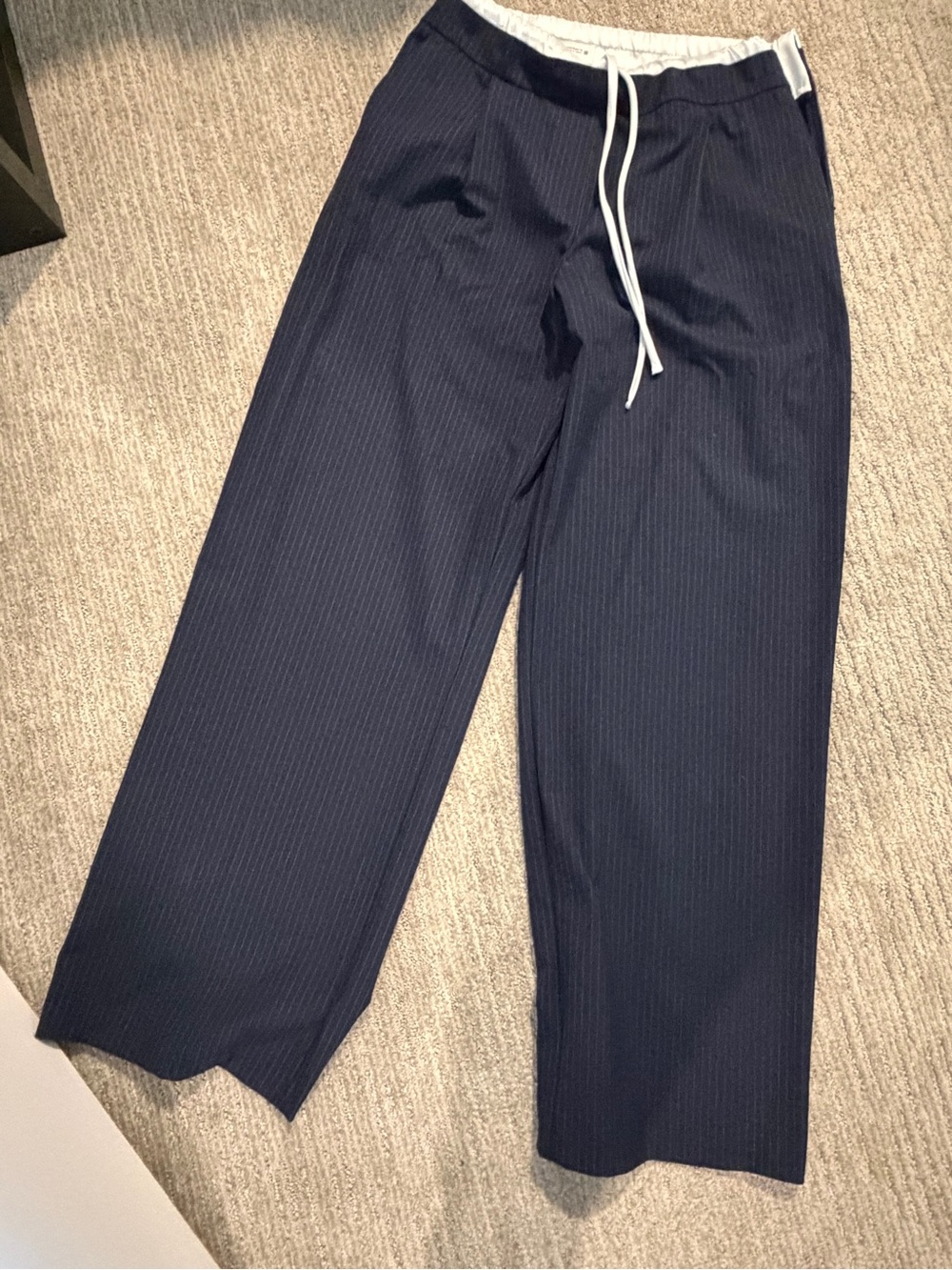 Womens Navy Pinstripe Drawstring Pants